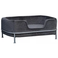 PawHut Pet Sofa Dog Bed Couch Cat Kitten Sponge Removable Cushion Lounge Metal Stand Elegant Bed Seat Furniture Grey 63.5 x 43 x 24.5 cm(m-8)
