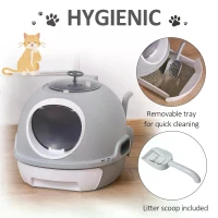 PawHut Cat Litter Box Toilet with Litter Scoop Enclosed Drawer, Front Entry Top Exit, Easy To Clean Grey(m-4)