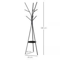 HOMCOM 180cm Free Standing Metal Coat Rack Stand 9 Hooks Clothes Tree with 1 Shelf Hat Display Hall Tree Hanger Bag Umbrella Hanging Organiser for Hallway Bedroom Waiting Room Living Room (Black)(m-3)