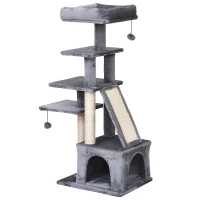 PawHut 110cm Mult-level Cat Tree Scratcher Kittiy Condo Activity Center with Perches,3 Jumping Platforms,Ladder, Hanging Toy(m-1)