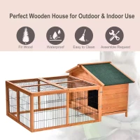 PawHut Wooden Rabbit Guinea Pig Hutch Detachable Pet House Animal Cage with Openable Run & Roof Lockable Door Slide-out Tray 146 x 95 x 69cm(m-4)