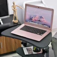 HOMCOM Mobile Laptop Computer Desk Compact Home Office Table Workstation with Adjustable Height, Wheels, Shelves(m-5)