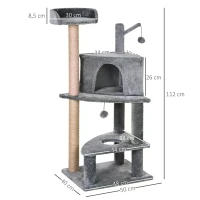 PawHut Cat Tree Condo Tower Multi-level Height 112cm Kittens Activity Stand House with Toys & Various Scratching Posts(m-3)