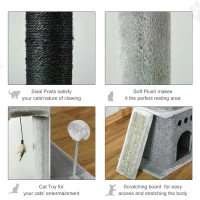 PawHut 255cm Floor To Ceiling Cat Tree for Indoor Cats Climber Scratching Post Adjustable Height Play Tower Removable Cover Grey(m-5)