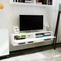 HOMCOM Floating 60'' TV Stand Wall Mounted Media Console Table Cabinet with 4 Storage Shelves Cable Management System White(m-2)