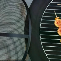 Outsunny 2-in-1 Outdoor Patio Fire Pit with Grill Grate Steel  BBQ Firepit Bowl with Spark Screen Cover, Fire Poker for Backyard Bonfire Patio(m-5)