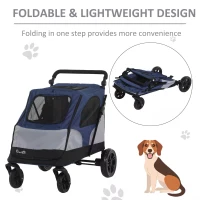 PawHut Dog Stroller Foldable Pet Trolley Pushchair Carrier Adjustable Handlebar for Medium Large Dogs Blue(m-6)