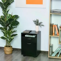 HOMCOM 60cm Filing Cabinet with Drawer, Open Shelf, Metal Handles and 4 Wheels, Office Home Organiser Mobile Printer, Black(m-2)