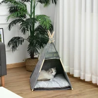 PawHut Pet Teepee Tent Cat Bed Dog House with Thick Cushion Chalkboard for Kitten and Puppy 80cm Grey(m-7)