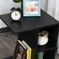 HOMCOM C-Shape End Table Unique Storage Unit w/ 2 Shelves 4 Wheels Freestanding Home Furniture Cabinet Square Black(m-7)