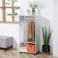 HOMCOM Open Wardrobe with Hanging Rod and Storage Shelves Mobile Garment Rack on Wheels Bedroom, Cloakroom, White(m-10)