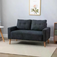 HOMCOM Fabric Upholstery Double Seat Sofa Compact Loveseat Couch Living Room Furniture 2 Seater with Tufted Back Cushions, Dark Grey(m-7)