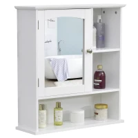 kleankin Bathroom Cabinet, Wall Mount Storage Organizer with Mirror, Adjustable Shelf for Bathroom, Kitchen, Bedroom, White(m-1)