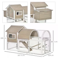PawHut Wooden Chicken Coop Outdoor Hen House Poultry Cage with Removable Tray Nesting Box Backyard, 167.5 x 109 x 100cm, Grey(m-3)