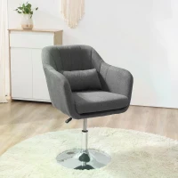 HOMCOM Grey Swivel Chair, w/Metal BaseModern Swivel Linen Sofachair Midback w/Lumbar Support for Bedroom Office(m-7)
