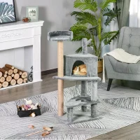 PawHut Cat Tree Condo Tower Multi-level Height 112cm Kittens Activity Stand House with Toys & Various Scratching Posts(m-2)