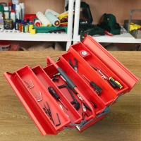 DURHAND Metal Tool Box 3 Tier 5 Tray Professional Portable Storage Cabinet Workshop Cantilever Toolbox with Carry Handle, 56cmx20cmx34cm, Red(m-7)