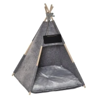 PawHut Pet Teepee Tent Cat Bed Dog House with Thick Cushion Chalkboard for Kitten and Puppy 80cm Grey(m-1)