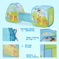 HOMCOM 3 in 1 Pop Up Tent Kids Playhouse Toddlers Crawl Tunnel Cute Drawing On Surfuce Indoor Outdoor Garden Use 230 x 74 x 93 cm(m-5)