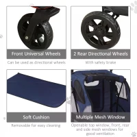 PawHut Dog Stroller Foldable Pet Trolley Pushchair Carrier Adjustable Handlebar for Medium Large Dogs Blue(m-7)