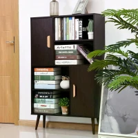 HOMCOM Sideboard Bookshelf Free Standing Bookcase Shelves Unit Display Storage Cabinet Wooden Leg w/ Two Doors Walnut(m-9)