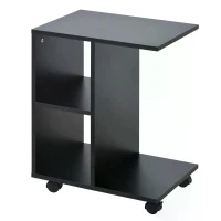 HOMCOM C-Shape End Table Unique Storage Unit w/ 2 Shelves 4 Wheels Freestanding Home Furniture Cabinet Square Black(m-13)