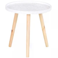 HOMCOM Flower Eteched Side Table w/ Saucer Top Wood Legs Living Room Bedroom  Furniture Coffee End Table Display Decoration Elegant - White(m-8)