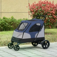 PawHut Dog Stroller Foldable Pet Trolley Pushchair Carrier Adjustable Handlebar for Medium Large Dogs Blue(m-10)
