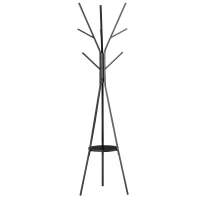 HOMCOM 180cm Free Standing Metal Coat Rack Stand 9 Hooks Clothes Tree with 1 Shelf Hat Display Hall Tree Hanger Bag Umbrella Hanging Organiser for Hallway Bedroom Waiting Room Living Room (Black)(m-11)