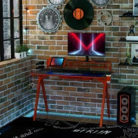 HOMCOM Gaming Desk Computer Table Gamer Workstation with Monitor Shelf, Gamepad Rack, Cup Holder, Headphone Hook, Cable Basket, Black Red(m-2)