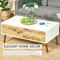 HOMCOM Coffee Table for Living Room, Office, Study Room, Reception Room, w/ 4 Storage Drawers, Sofa Table, Graceful Functional Table, Natural Wood(m-4)