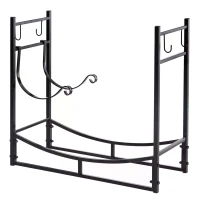 Outsunny Firewood Stand Log Rack Holder 84cm with 4-PC Fireplace Tools Set, Indoor Outdoor, Metal, Black(m-11)