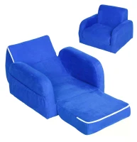 HOMCOM 2 In 1 Kids Children Sofa Chair Bed Folding Couch Soft Flannel Foam Toddler Furniture for Playroom Bedroom Living Room Blue(m-7)