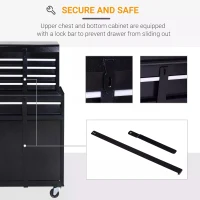 DURHAND Tool Chest 2 in 1 Metal Tool Cabinet Storage Box with 5 Drawers Pegboard Wheels 60x28x104.5cm Black(m-6)