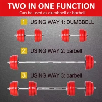 HOMCOM 30KGS Two-In-One Dumbbell & Barbell Adjustable Set Strength Muscle Exercise Fitness Plate Bar Clamp Rod Home Gym Sports Area(m-4)