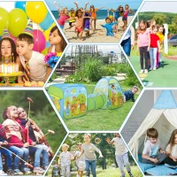 HOMCOM 3 in 1 Pop Up Tent Kids Playhouse Toddlers Crawl Tunnel Cute Drawing On Surfuce Indoor Outdoor Garden Use 230 x 74 x 93 cm(m-4)