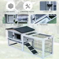 PawHut 2 Level Wooden Rabbit Bunny Guinea Pig Hutch w/ Outdoor Run Water Resistant Roof Pull out Tray Ramp 150 x 52.5 x 68 cm(m-6)