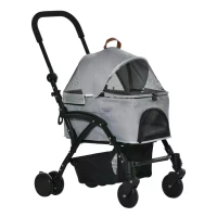 PawHut No-zip Detachable Pet Stroller Foldable Dog Cat Travel Carriage 2-In-1 Design Carrying Bag with Universal Wheel Brake Canopy Basket Storage Bag Grey(m-1)