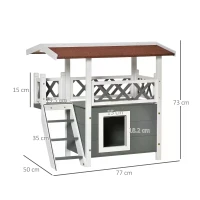 PawHut Wooden Cat House Outdoor Luxury Room Weatherproof Shelter White(m-3)