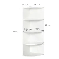 HOMCOM Corner Shelf 4 Tier Fan Bookshelf Plants Stand Wood Freestanding Unit White(m-3)