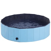 PawHut Foldable Dog Paddling Pool Pet Cat Swimming Pool Indoor/Outdoor Collapsible Summer Bathing Tub Shower Tub Puppy Washer (Φ120 × 30H cm, Blue)(m-1)