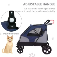 PawHut Dog Stroller Foldable Pet Trolley Pushchair Carrier Adjustable Handlebar for Medium Large Dogs Blue(m-4)