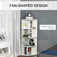 HOMCOM Corner Shelf 4 Tier Fan Bookshelf Plants Stand Wood Freestanding Unit White(m-4)