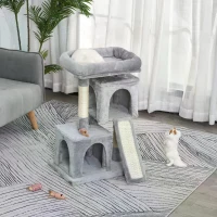 PawHut Cat Tree for Indoor Cats 83cm Cat Scratching Post Scratch Board Kitten Tower Climbing Frame Grey(m-2)