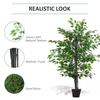 Outsunny 145cm Artificial Banyan Plant Faux Decorative Tree w/ Cement Pot Vibrant Greenery Shrubbery Indoor Outdoor Business Accessory(m-5)
