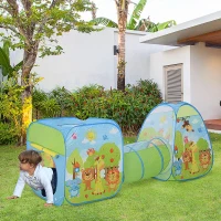 HOMCOM 3 in 1 Pop Up Tent Kids Playhouse Toddlers Crawl Tunnel Cute Drawing On Surfuce Indoor Outdoor Garden Use 230 x 74 x 93 cm(m-2)