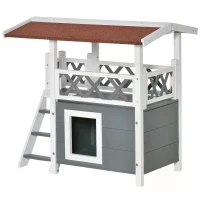 PawHut Wooden Cat House Outdoor Luxury Room Weatherproof Shelter White(m-11)