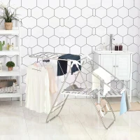 HOMCOM Clothes Rail Drying Rack Adjustable Stainless Steel, Folding, Lightweight, Indoor and Outdoor, Silver White(m-4)