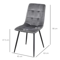 HOMCOM Set Of 2 Armless Flannelette Dining Chairs Home Seat w/ Metal Frame Padding Foot Pads Comfort Support Stylish Office Grey(m-3)