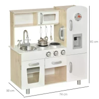 HOMCOM Kids Wooden Pretend Play Toy Kitchen Cooking Set Role Play Phone for Boys Girls White(m-3)